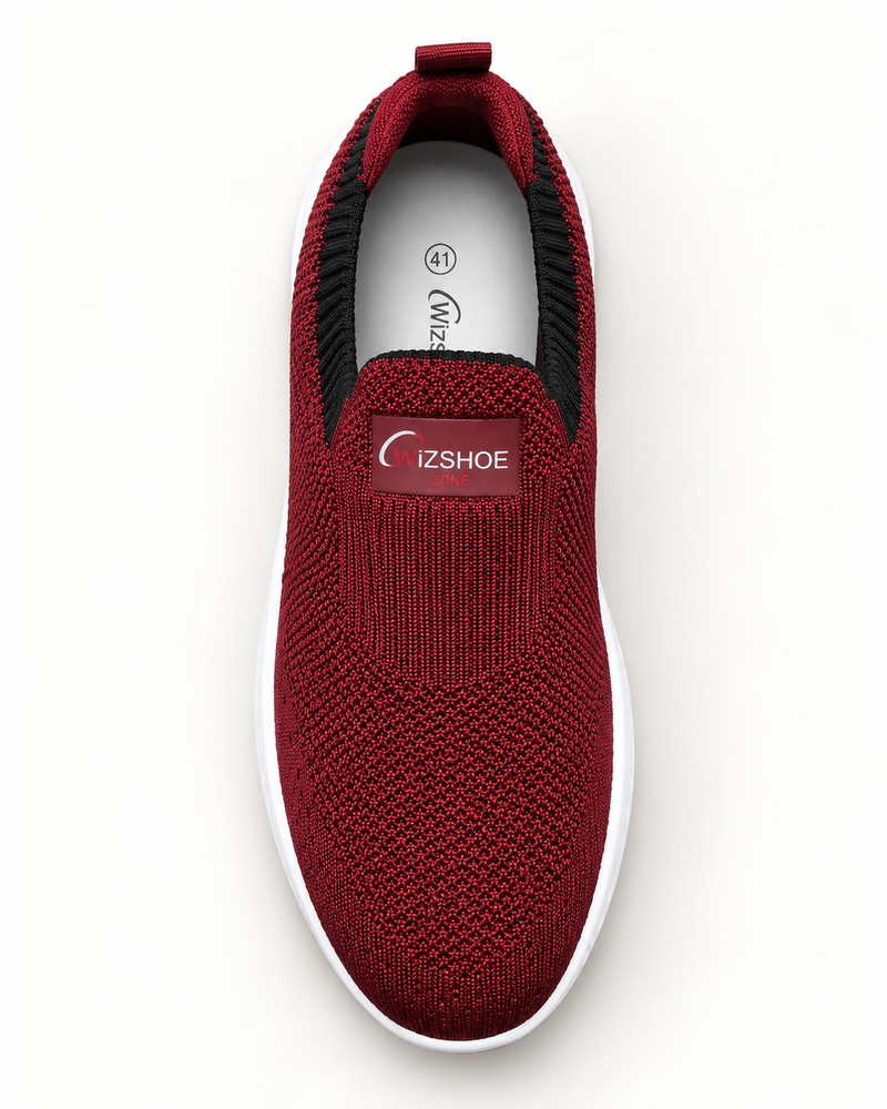 Women Knitted Slip-On Sneakers — Burgundy